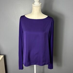 Lauren Ralph Lauren Womens Purple Mixed Media Long Sleeve Blouse Top Large L
